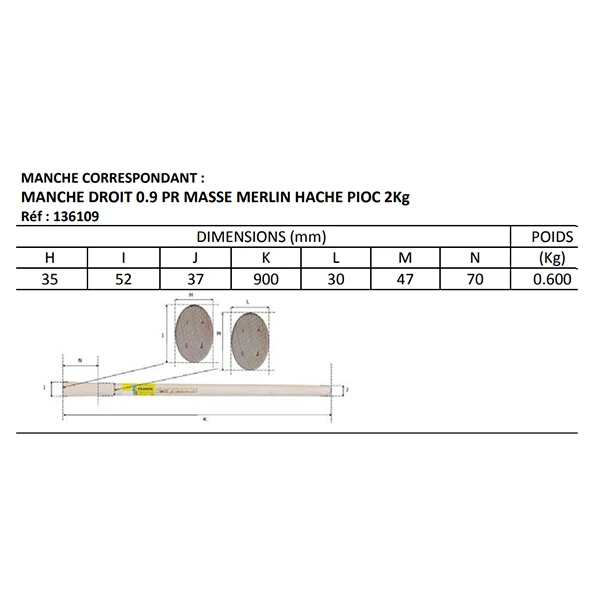 Merlin éclateur 2,5 Kg Perrin Manche En Bois Longueur 90 Cm 2 Merlin éclateur 2,5 Kg Perrin Manche En Bois Longueur 90 Cm – Image 2